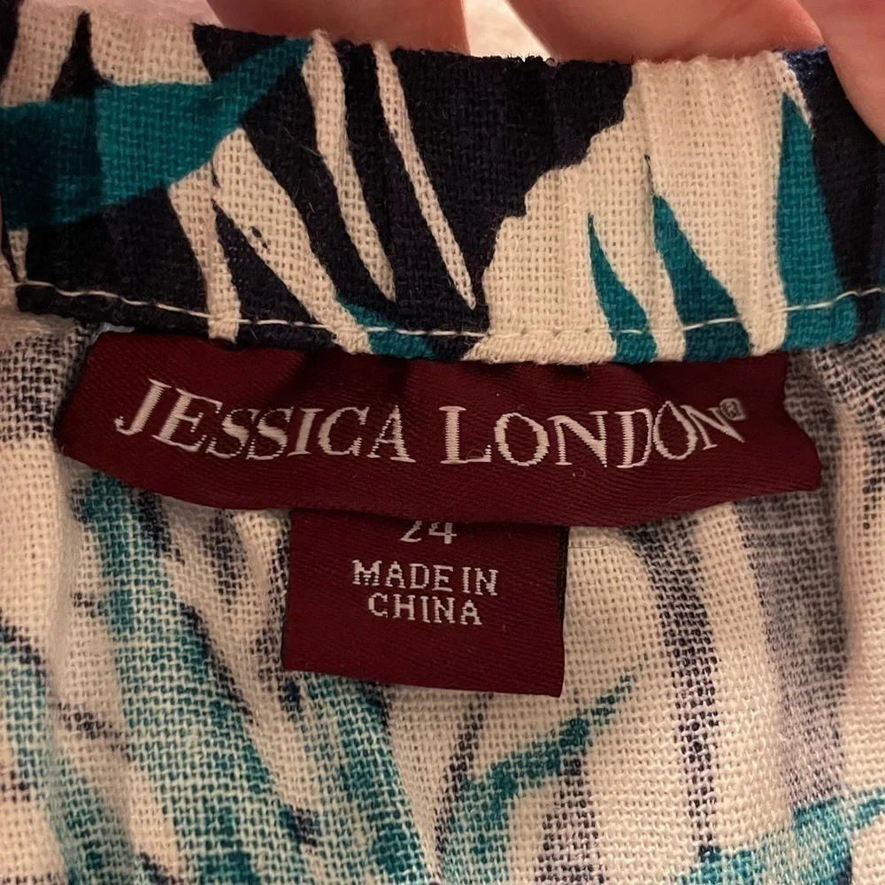 Jessica London Women Midi Skirt Size 24 Red Linen Blend Floral Coastal Grandma